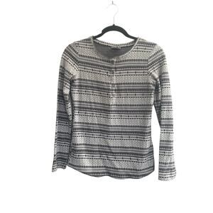 Columbia Womens Medium Gray White Fair Isle Long Sleeve Snap Henley